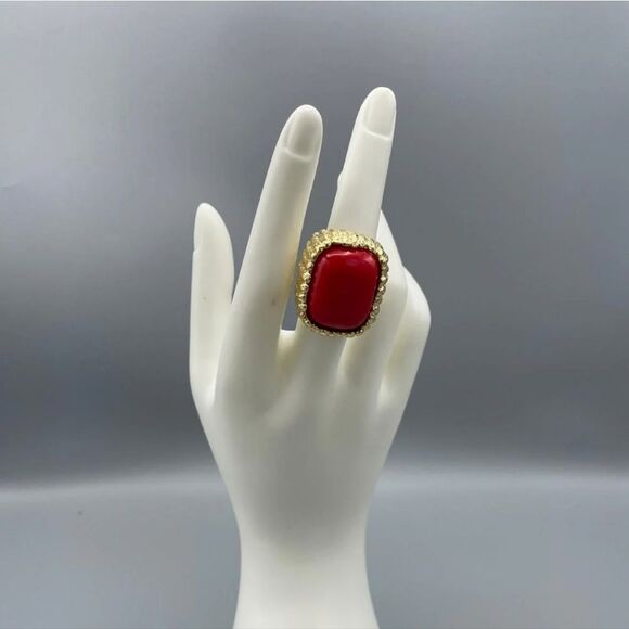 New ZARA  Bold Red Stone Open-Back Ring - Picture 1 of 7